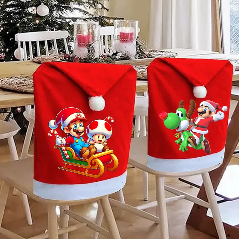 

Super Marios Bros Рождественская шляпа Чехлы на стулья Аниме Украшение дома Гостиная Модная большая рождественская кепка со спинкой Чехол Подарок Лидер продаж