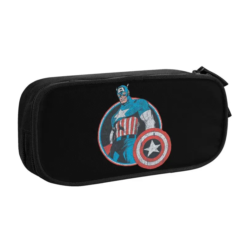 Custom Kawaii Captain America Shield Film Pencil Case for Girls Boys Large Capacity Pen Bag Box School Accessories