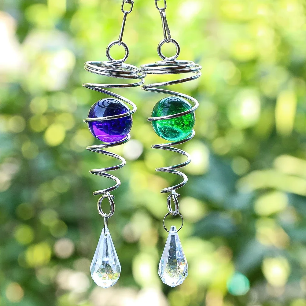 1pc 3D Spiral Rotation Stereo Effect Pendant Turquoise Crystal Ball Swing Sun Catcher Wind Chime Rotating Garden Decoration