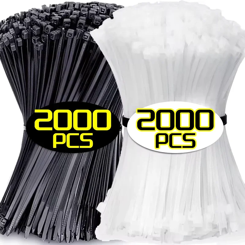 

100/2000Pcs Self-locking Nylon Cable Ties Adjustable Zip Ties Reusable Fastening Rings Industrial Fixing Ties for Home Offices