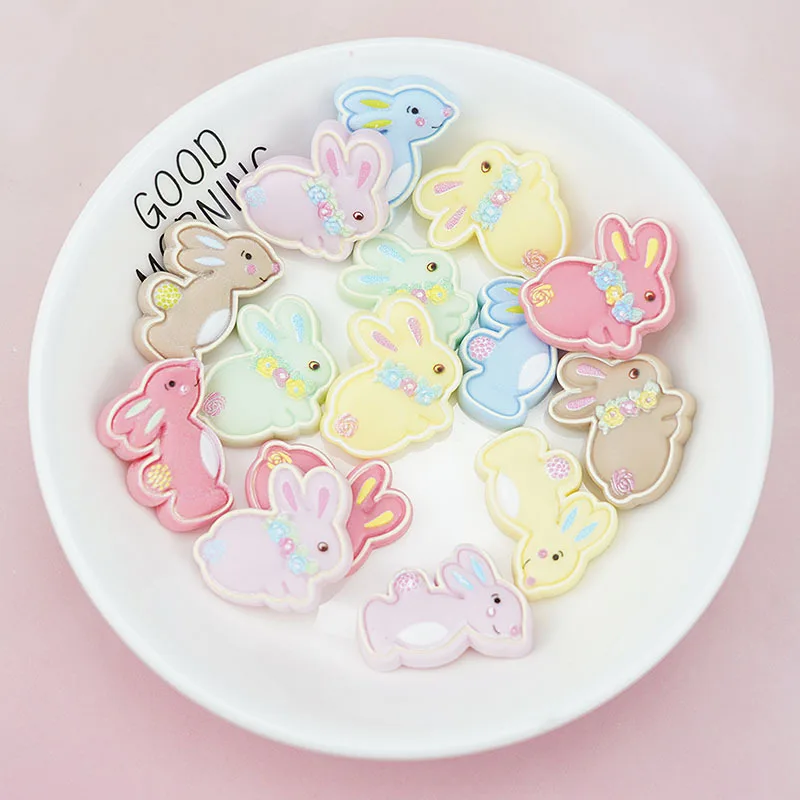 100Pcs Kawaii  Cartoon Rabbit Flat Back Resin Cabochon DIY Hair Bows Center Accessories Scrapbooking Phone Decoration Craft