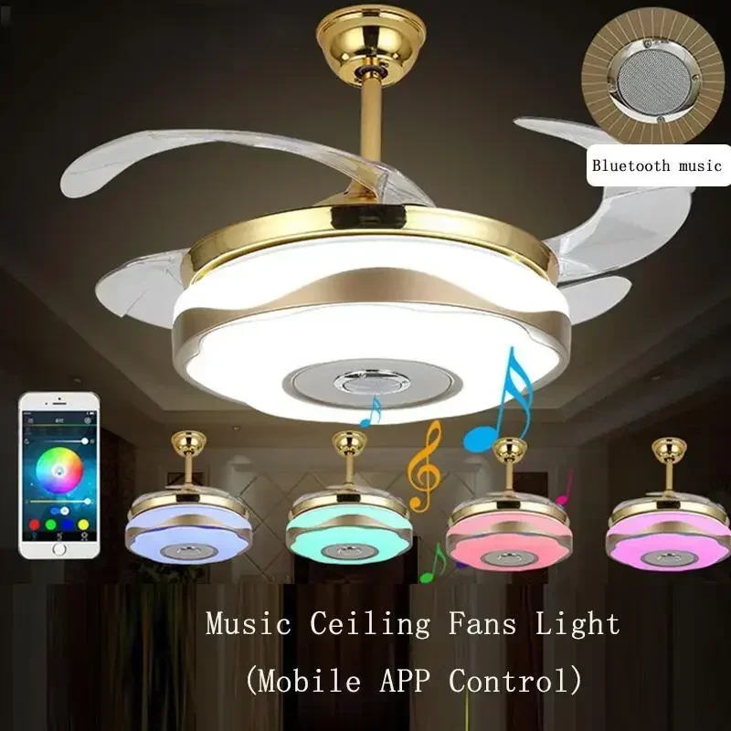 조명이 있는 뮤지컬 천장 선풍기, LED 모던 합금 아크릴, ABS 블루투스 RGB LED 램프, 천장 조명, LED 천장 조명