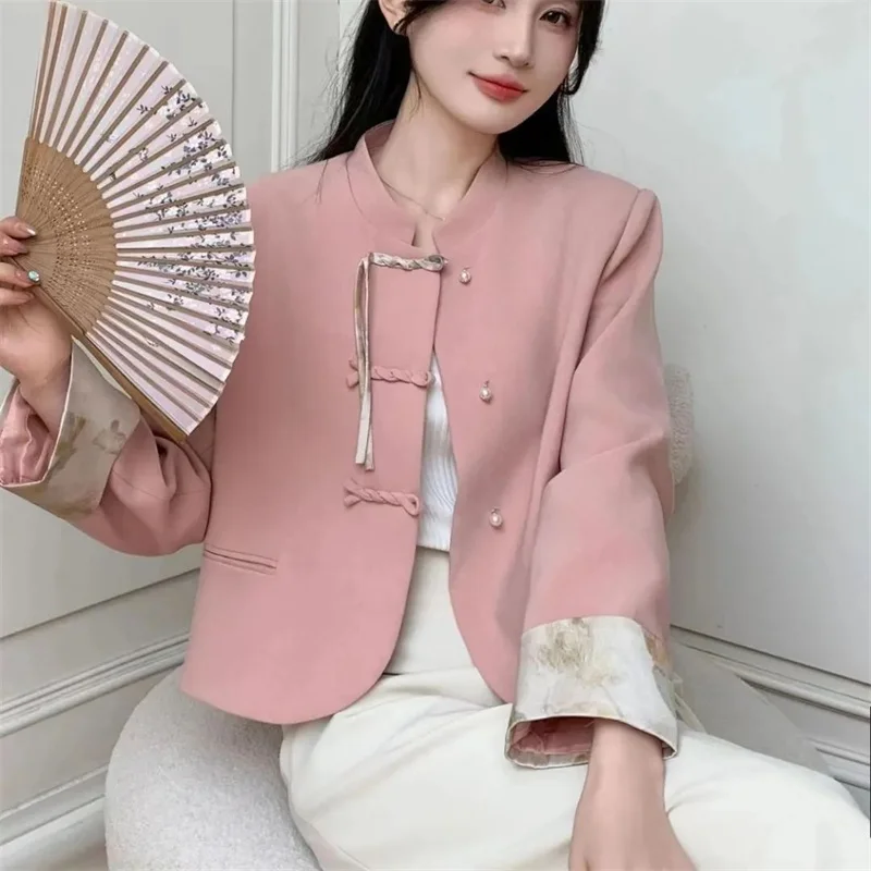 Blazer feminino estilo chinês, casaco bonito, top de botão 3D, sensação de alta qualidade, estilo popular, novo, primavera e outono, XX, XX, 2022