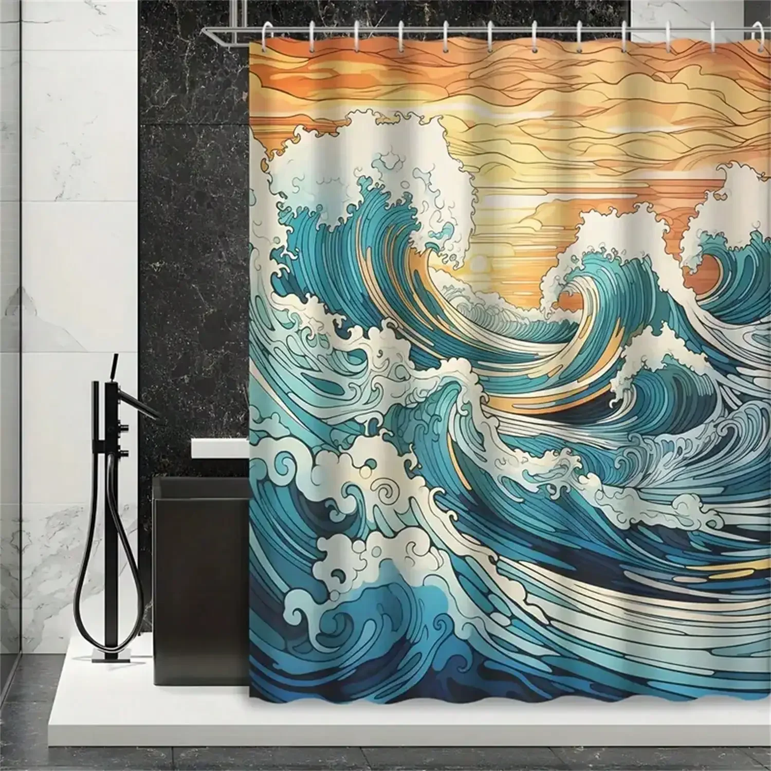 

Занавеска для душа Ocean Wave: удерживает динамический дизайн, мягкую ткань и морскую атмосферу для вашей вдохновляющей ванной комнаты