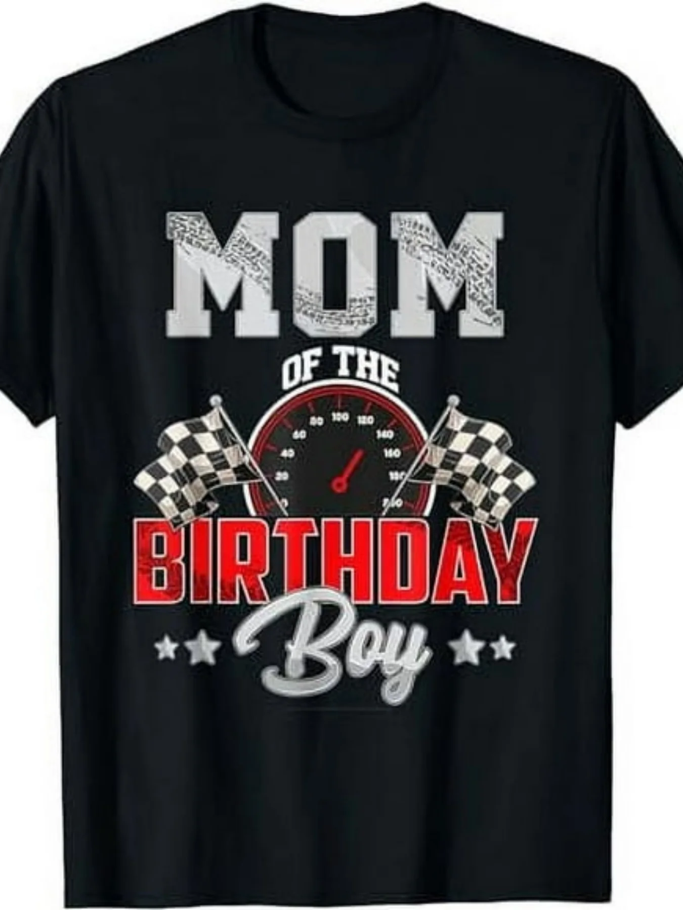 T-Shirt for The Mother of The Birthday Boy Featuring a Race Car Driver Design. Available in a Similar Style for Both Men And Women, This Pure Shirt Is Perfect for Summer 2025 with Short Sleeves And a Weight of 220G