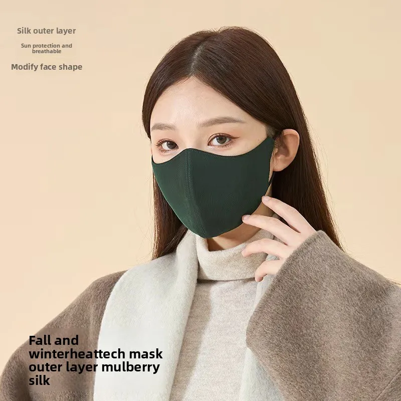 Autumn Winter Mulberry Silk Warm Mask Women 3D Velvet Eye Corner Protection Silk Windproof Cold Proof Breathable Face Cover