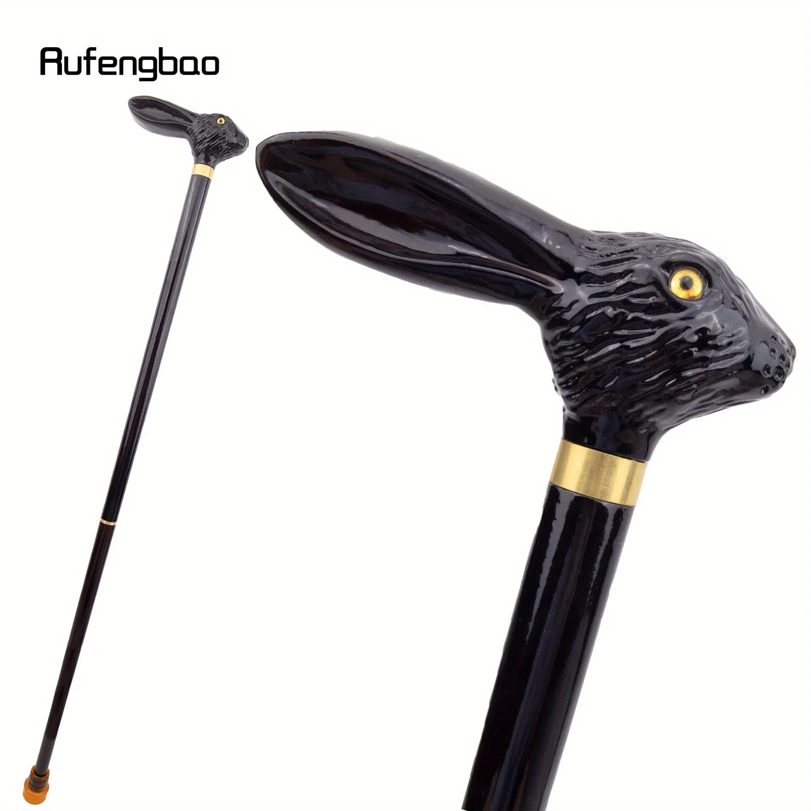 Rabbit Black Wooden Fashion Walking Stick Decorative Wood Walking Cane Halloween Mace Wand Crosier Performance Stage Cane 96cm