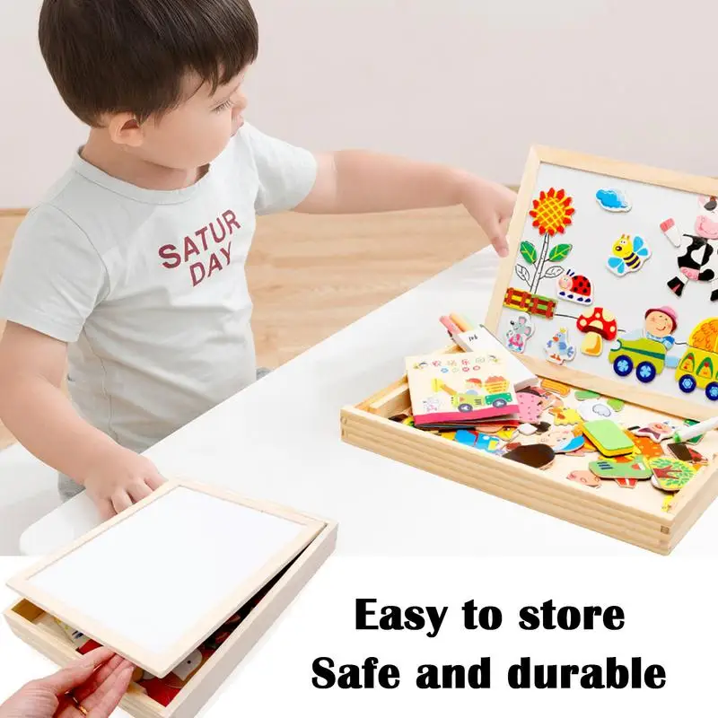 Wooden Puzzle Toys Magnetic Farm Puzzle Board Portable Cartoon Learning Toys Children Puzzle Toys For Hand-Eye Coordination