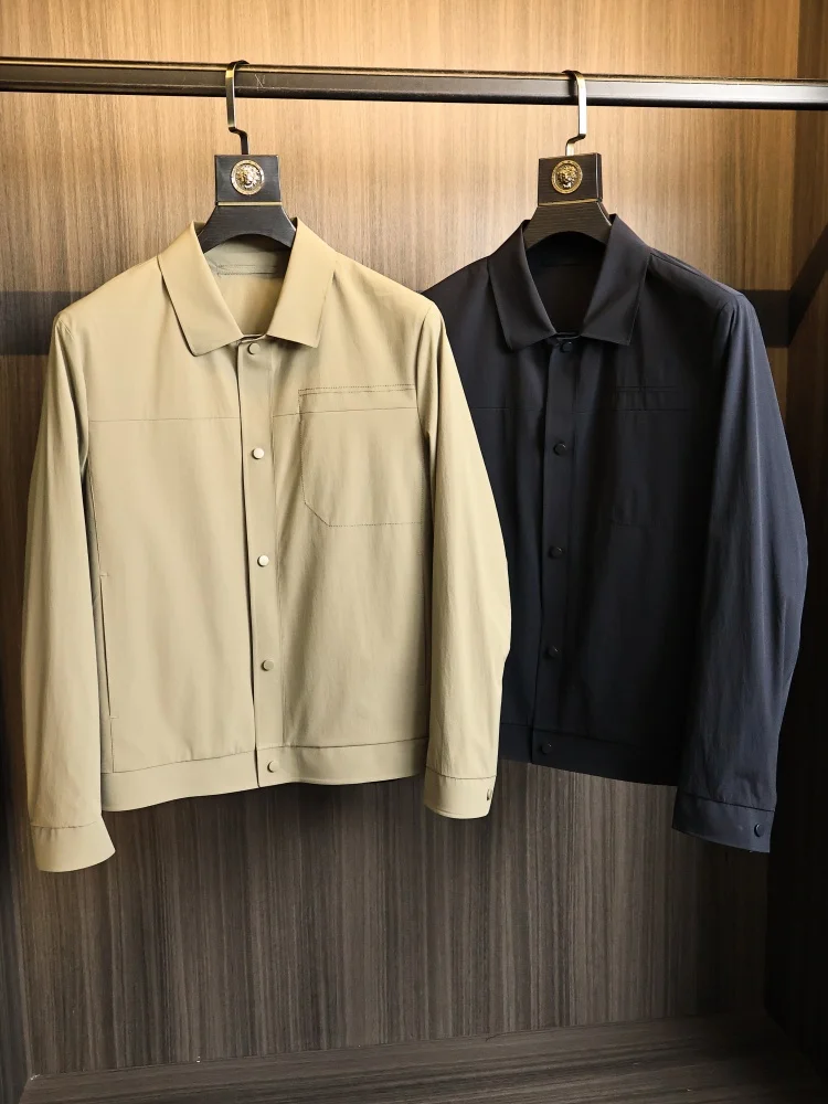 

Fashionable Men's Shirt Jacket Stand Collar Breathable Spring High Texture Sensation Stylish Polyester Fiber Long Sleeve Coat