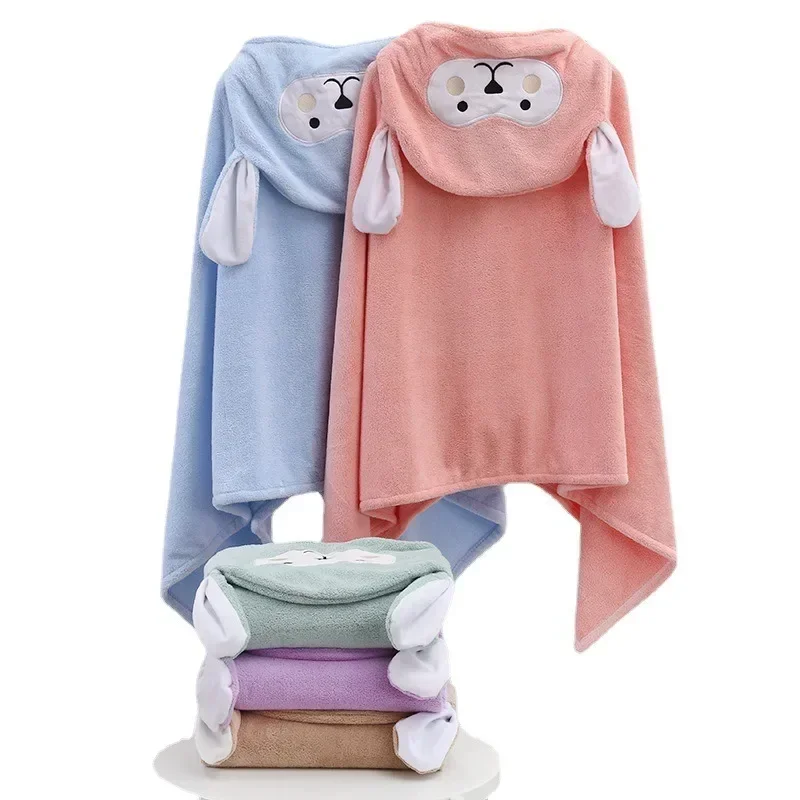 Bath Towel for Children Hooded Cloak Infant Cloak Baby Cartoon Coral Fleece Soft Absorbent Bathrobe Thickened Bath Towel