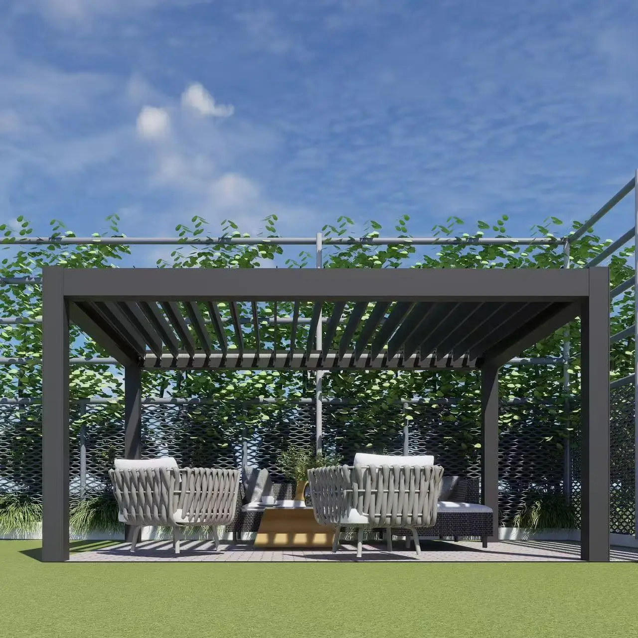 

Aluminum Pergola Rainproof Outdoor Garden Shutter Shed Electric Eco-Friendly LED Custom Dimensions