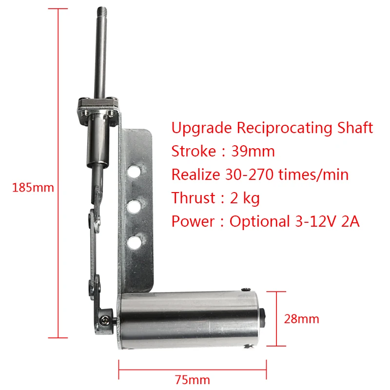 DC Reciprocating Linear Actuator All Metal Body Telescopic Rocker Actuator Stroke 39mm Motor M6 Thread 30-270 times/min
