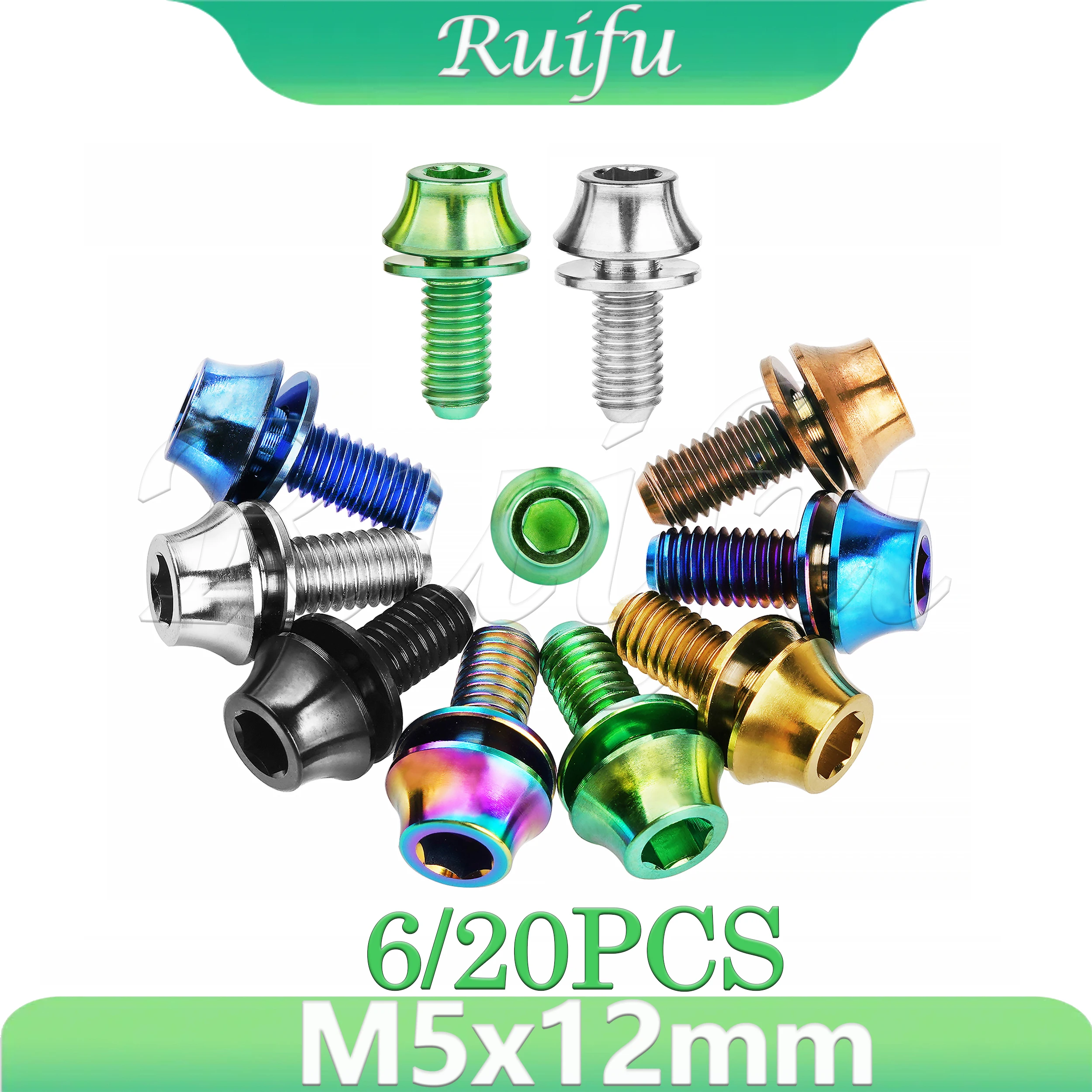 

Ruifu Titanium Bolt 6/20PCS M5x12mm Round head Bicycle Bottle Cage Bolts MTB Road Bike Water Holder Fixed Screw Accessories