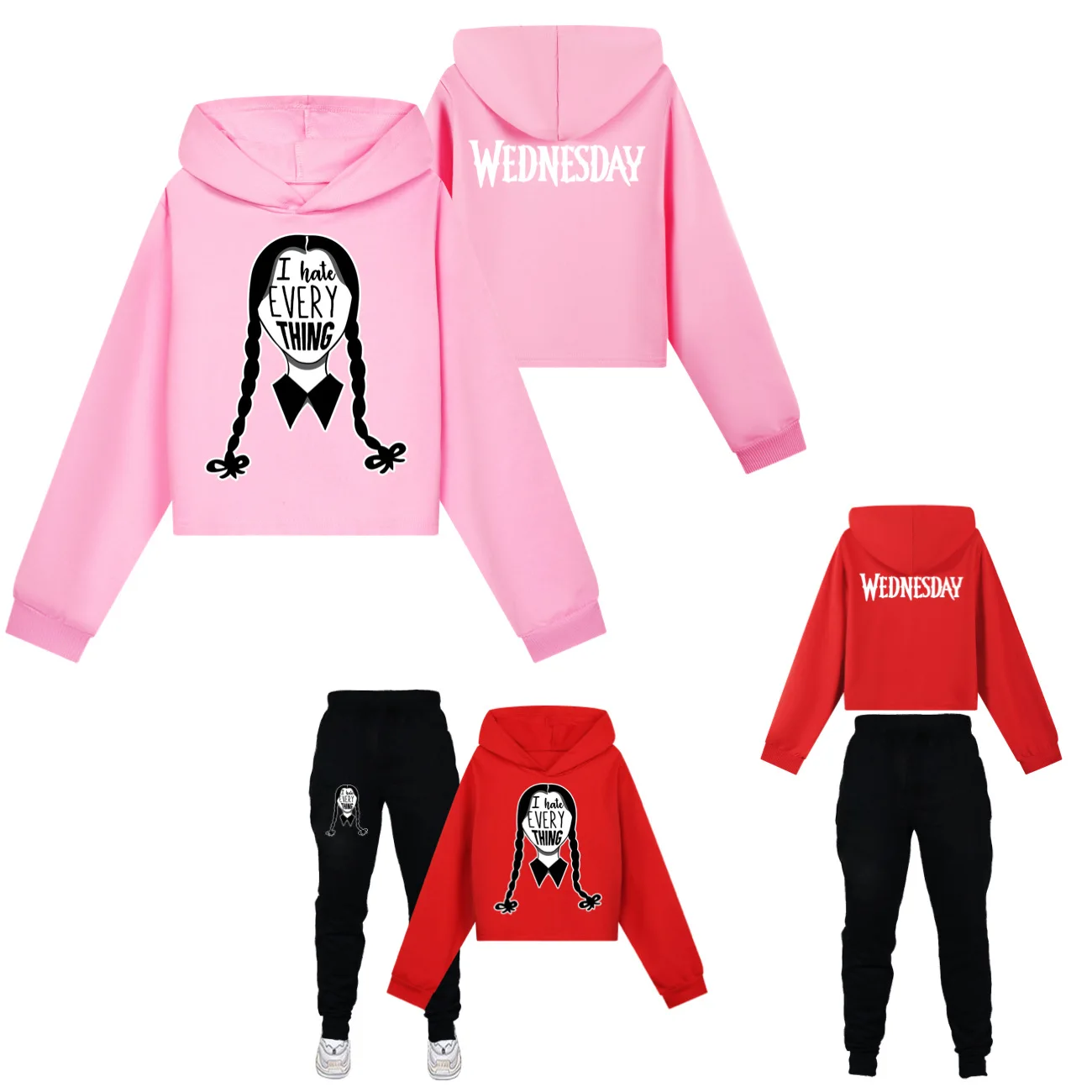 

Cropped HoodiesChildren Clothing Wednesday Addams Girls Hoodie Set Spring Fall Hip Hop Hoody Kids Long sleeve Casual Tops22153