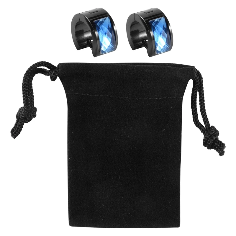 Velvet Bag Jewelry Men'S Earrings, Stainless Hoop Earring Stud, Blue Black