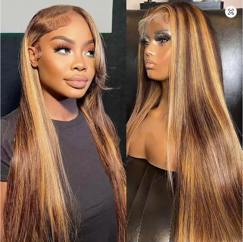 

4/27 Ombre Highlight Wigs Human Hair Bone Straight Lace Frontal Wig Ombre Honey Blonde 100% Human Hair Wigs 13x4 Lace Front Wig