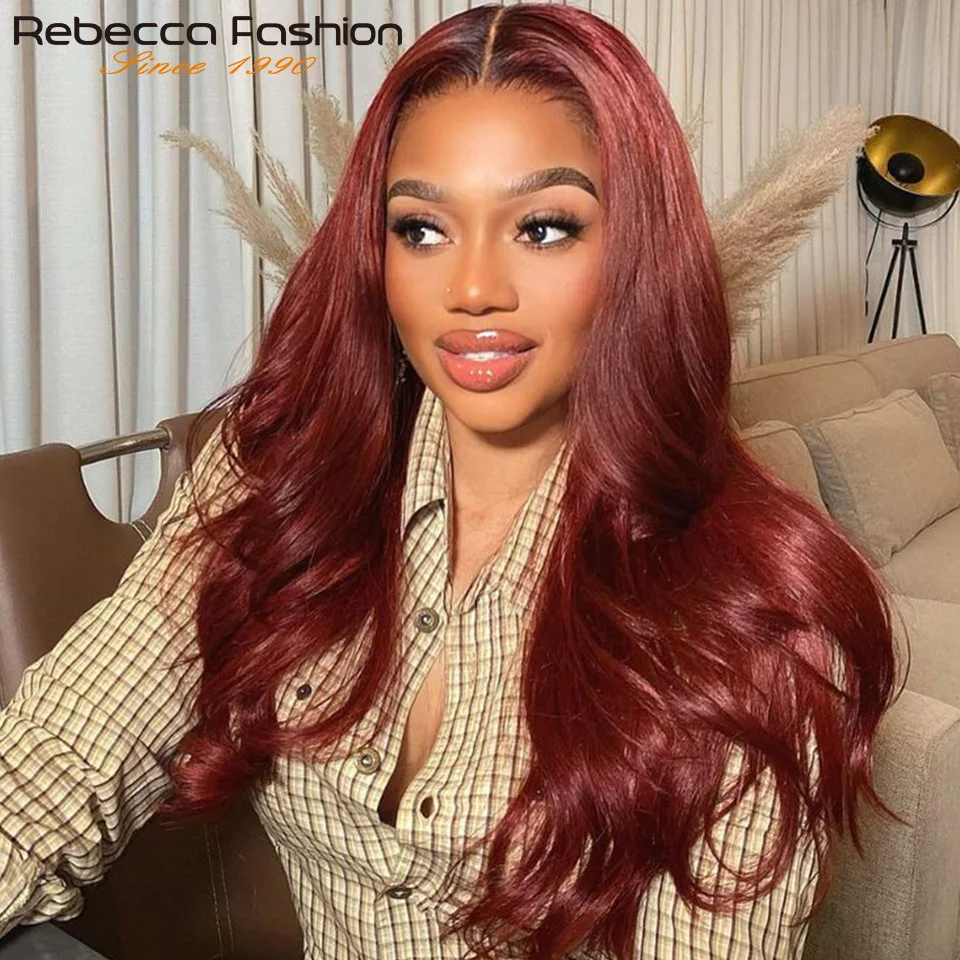 22 24 inches Reddish Brown Color#33A Body Wave 4x4 Lace Front Wigs Human Hair Transparent Lace For Black Women 180% Pre Plucked