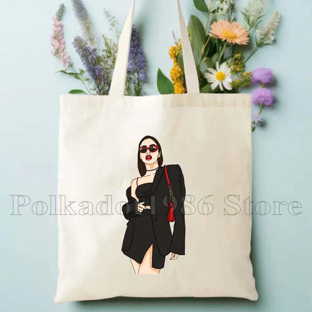 Floral Bella Ciao Italienische brünette Frau Mädchen Messy Bun Flagge Italien Italien Niedlicher Shopper Harajuku Canvas Einkaufstasche Einkaufshandtasche