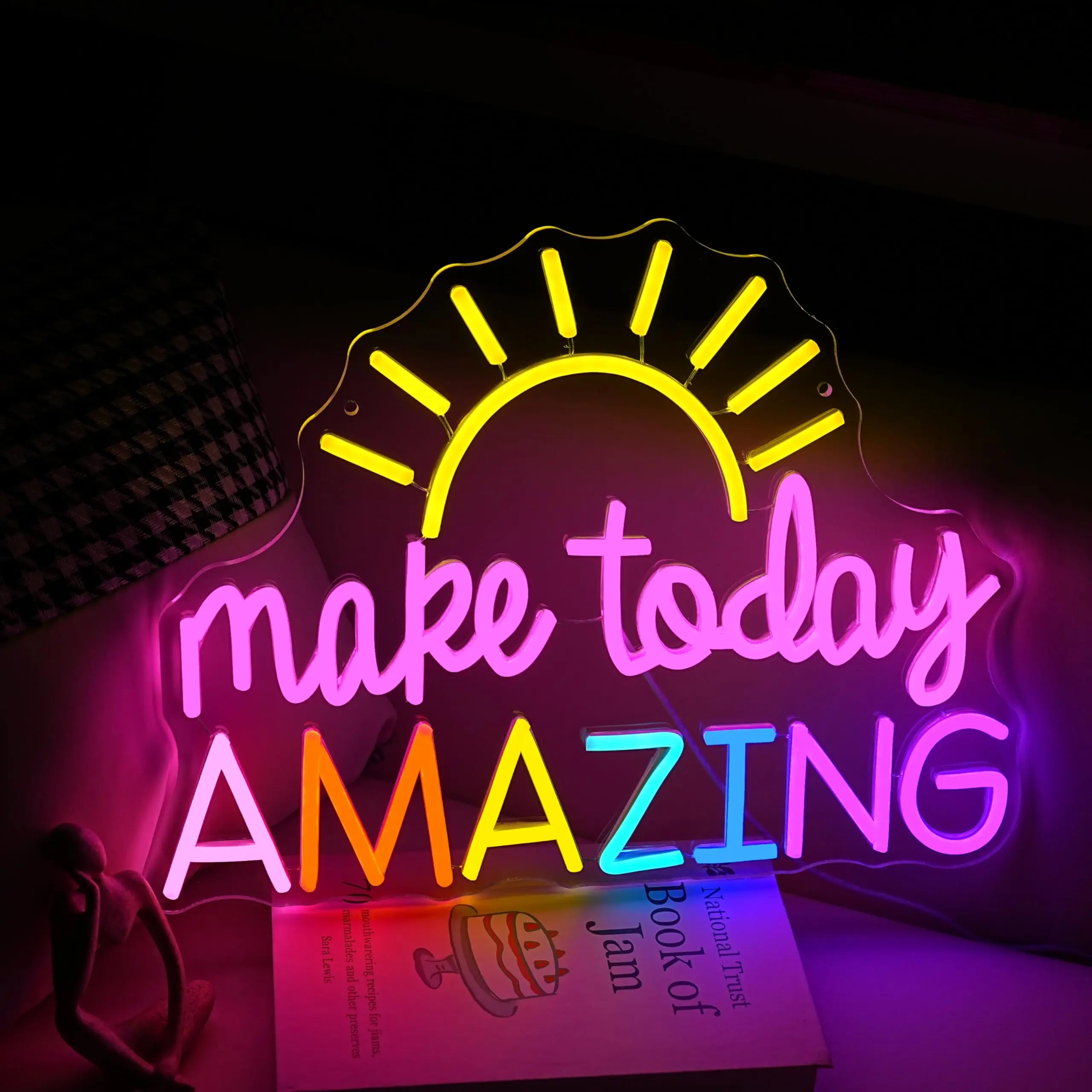 Make Today Amazing Neon Sign Yellow LED Dimmable USB Wall Light for Bedroom Cafe Wall Decor, Motivational Ambient Lighting Gift