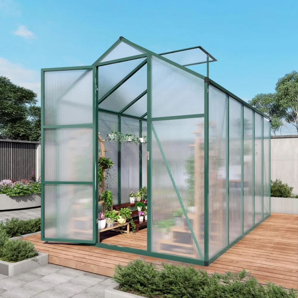 

Walk-In Large Outdoor Polycarbonate Greenhouse, 86 Inches Tall, 6x10.2 Feet, with Enhanced Wind Resistance and Roof Ventilation