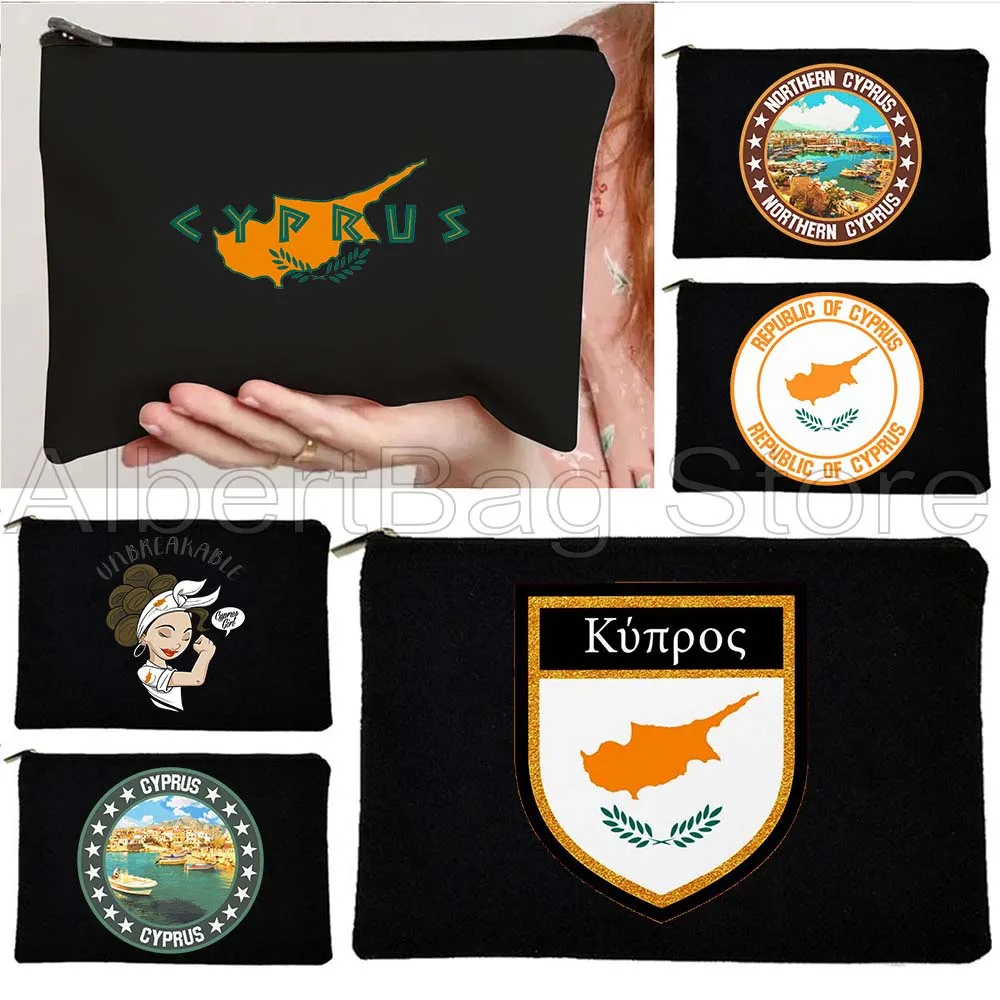 

Герб Кипраса Флаг Карта Никосия Подарки Холст Косметичка Макияж Туалетная Сумка Пенал Сумка на молнии Ключ Кошелек Для Монет Сумки Для Хранения