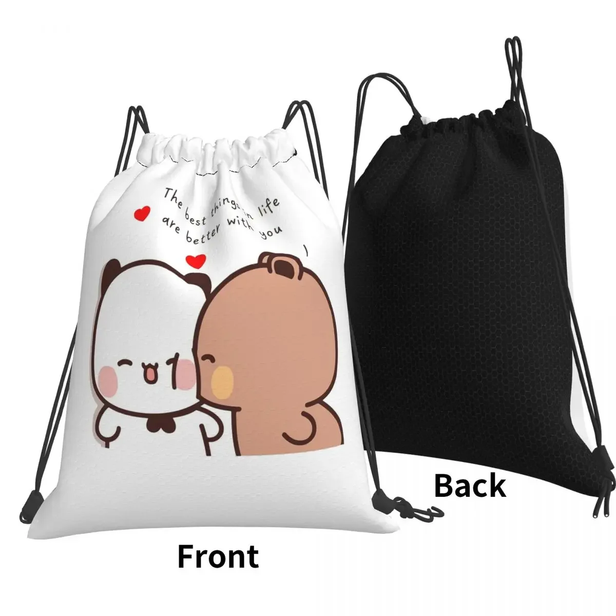 Peach And Goma Bubu Dudu Balloon Backpacks Casual Drawstring Bags Sports Bag Book Bags for Man Woman Students