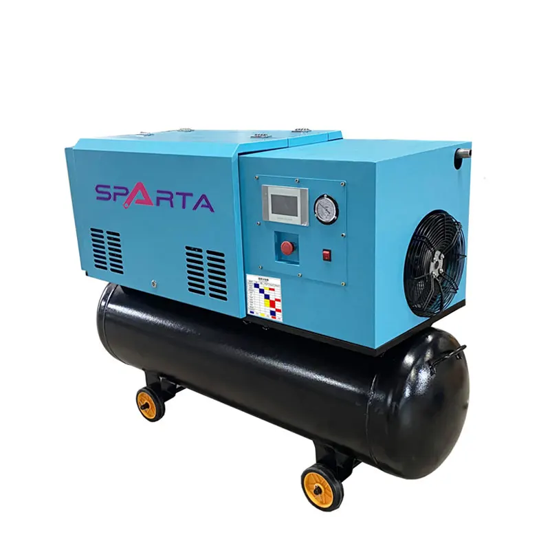 7.5KW Industrial Movable All in One Screw Air Compressor with Tank and Air Dryer for Dry Ice Blasting Machine