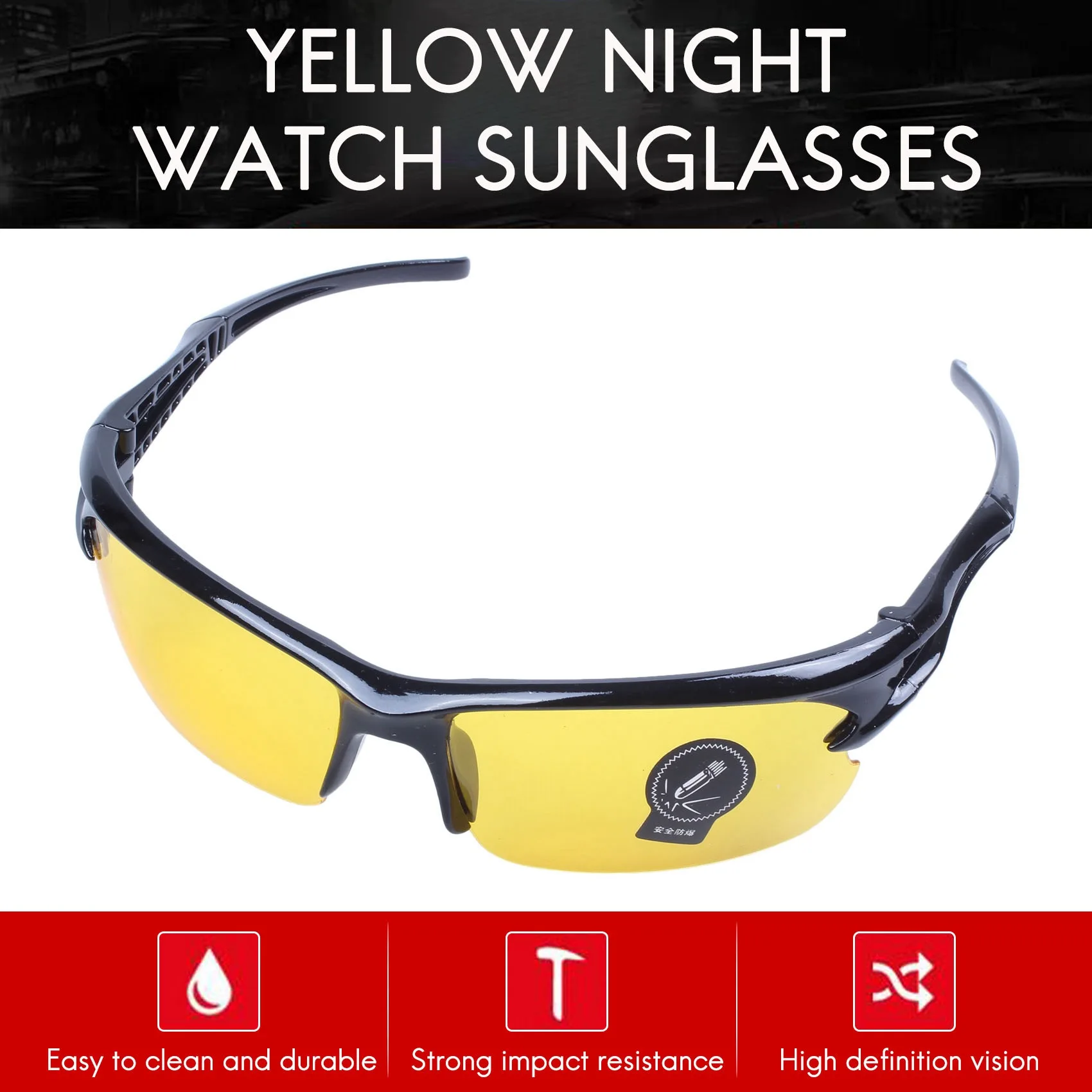 black frame yellow Night Vision sheet outdoor Cycling Sunglasses