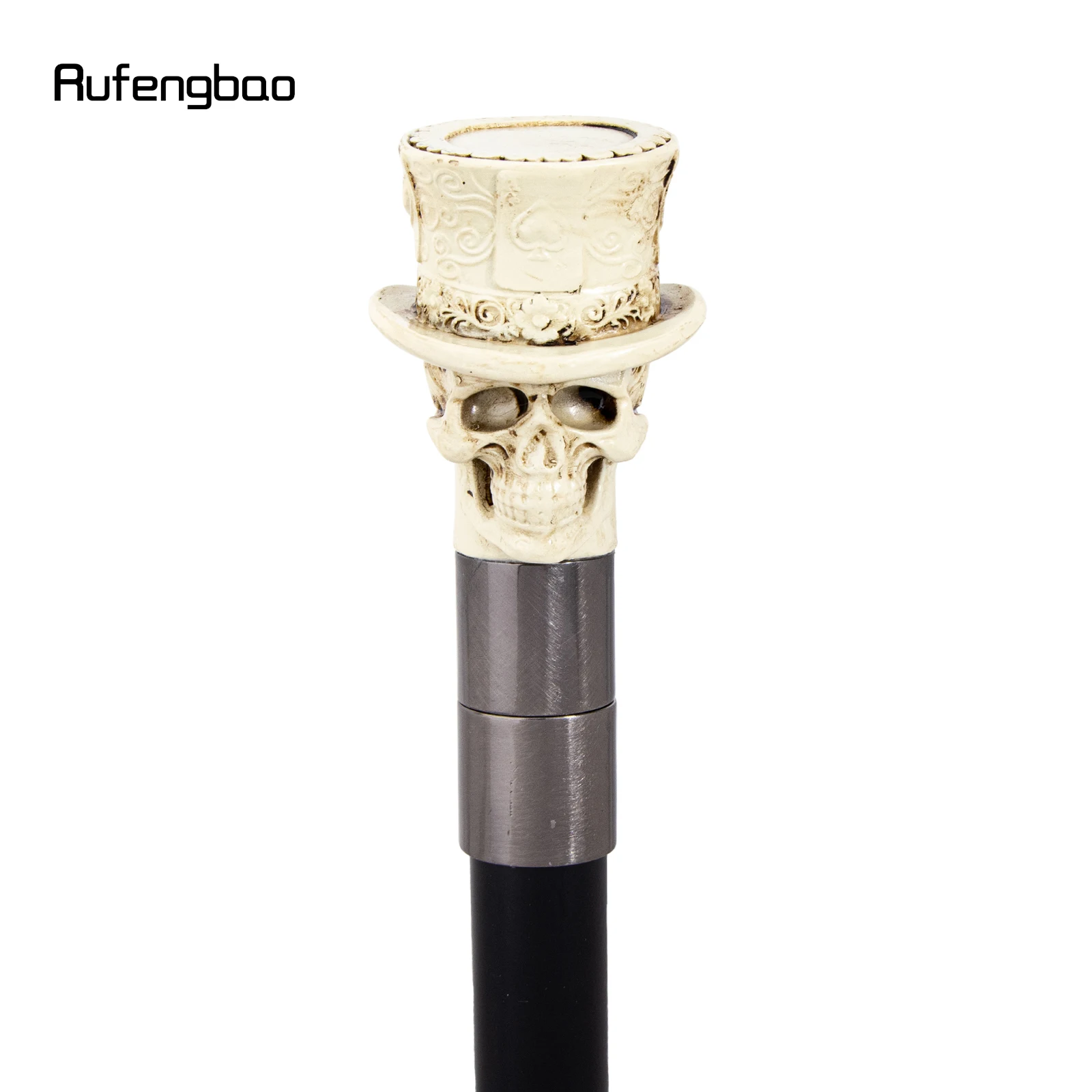 White Love Hat Skull Head Long Handle Walking Cane Fashion Cane Decorative Cane Halloween for Cosplay Parties Walking Stick 93cm
