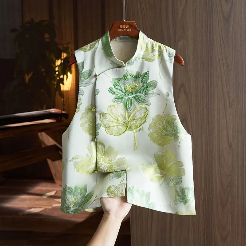 New Chinese style jacquard bead vest women's 2025 spring new light luxury celebrity fashion top