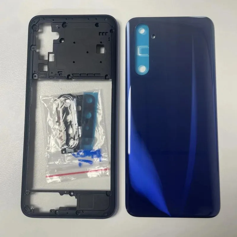 

Корпус телефона для Oppo Realme 6 RMX2001, задняя крышка средней рамки, панель с боковой кнопкой объектива камеры