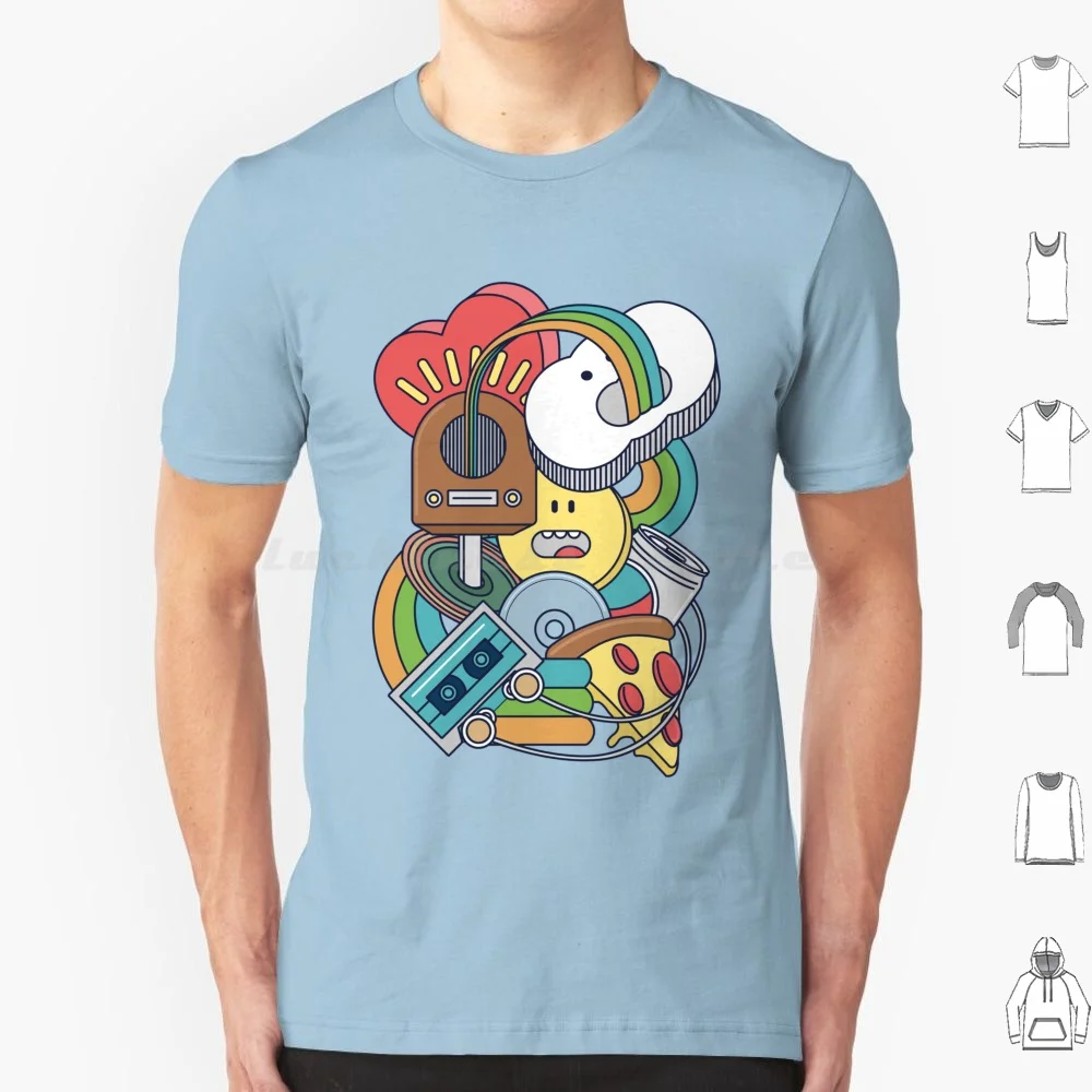 

Doodles2 T Shirt Cotton Men Women DIY Print Doodles Cloud Cute Casette Pizza Retro Vinyl Heart Cd Soda Rainbow Earphones