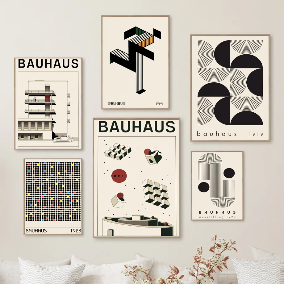 Abstract Bauhaus Black Lines Modern Gallery Wall Art Prints Canvas Painting Posters Pictures For Living Room Interior Home Decor