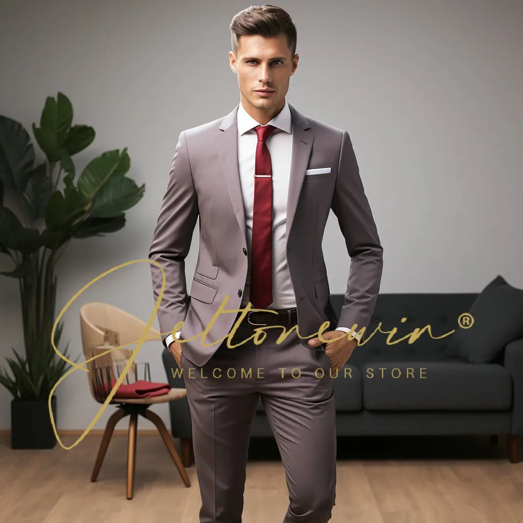 

2 Pcs Suit Set Blazers Jacket Pants / Fashion Men Casual Business Pure Color Groom Wedding Formal Dress Suit Costume Homme