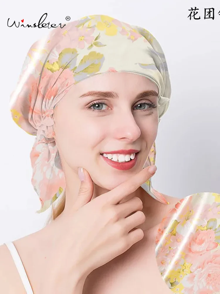 Winsleter,Sleeping Cap Hair Wrap Sleeping Beanie For Women,Girl 100% Natural Real Silk Night Silk Cap 2024 Spring New A41236QC