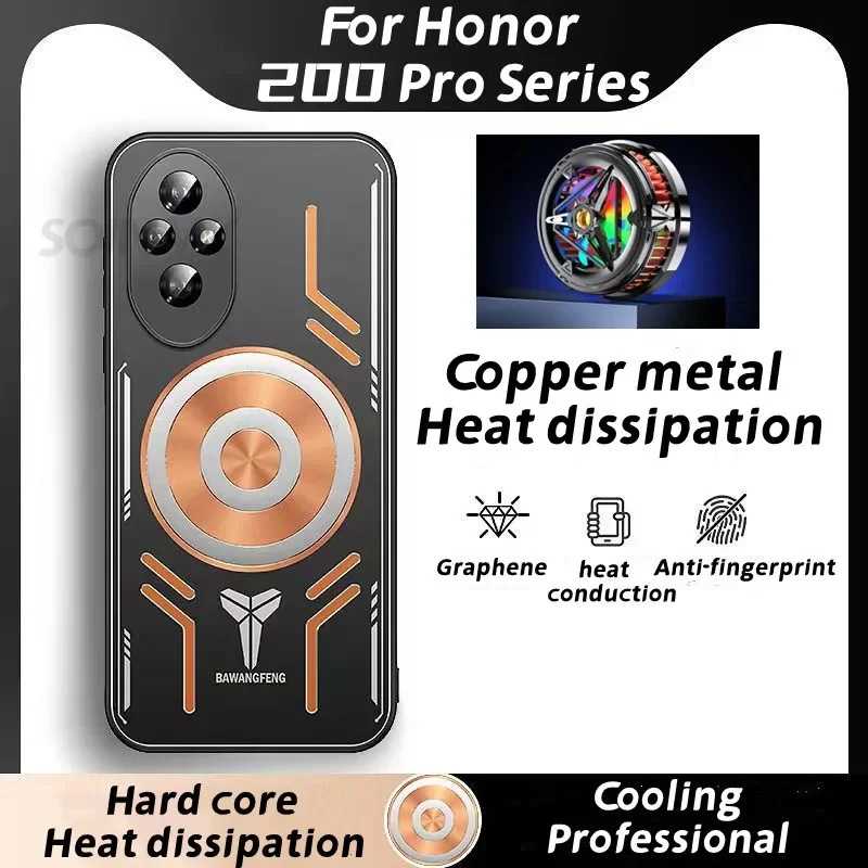 

Copper Metal Cooling Case for Honor 200 100 90 Pro Case Shockproof Protection Frosted Back Cover Graphene Heat Dissipation Shell