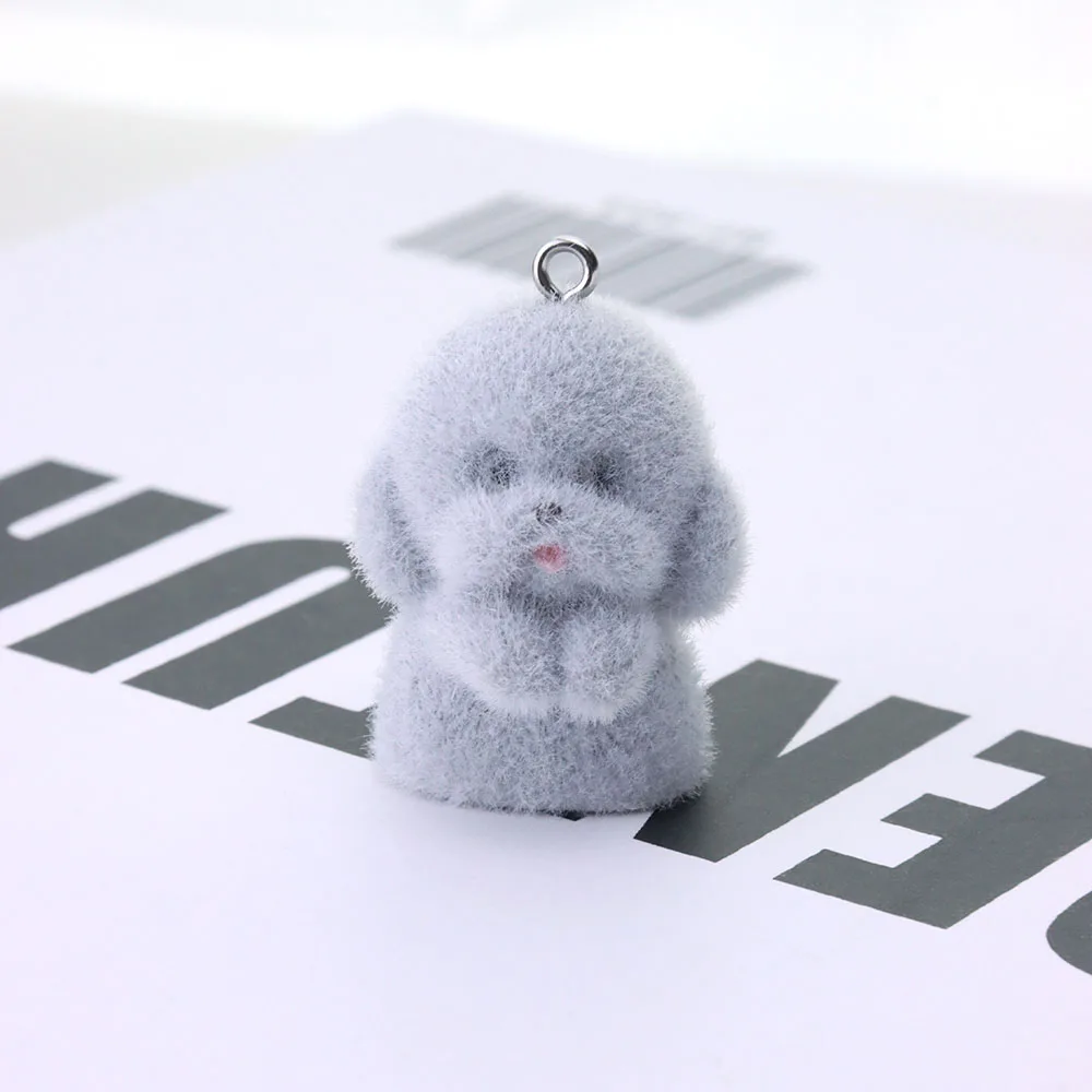 30Pcs 3D Flocking Resin Puppy Charms Cartoon Animal Pendant for Necklaces Earrings Keychain Making DIY Jewelry Accessories