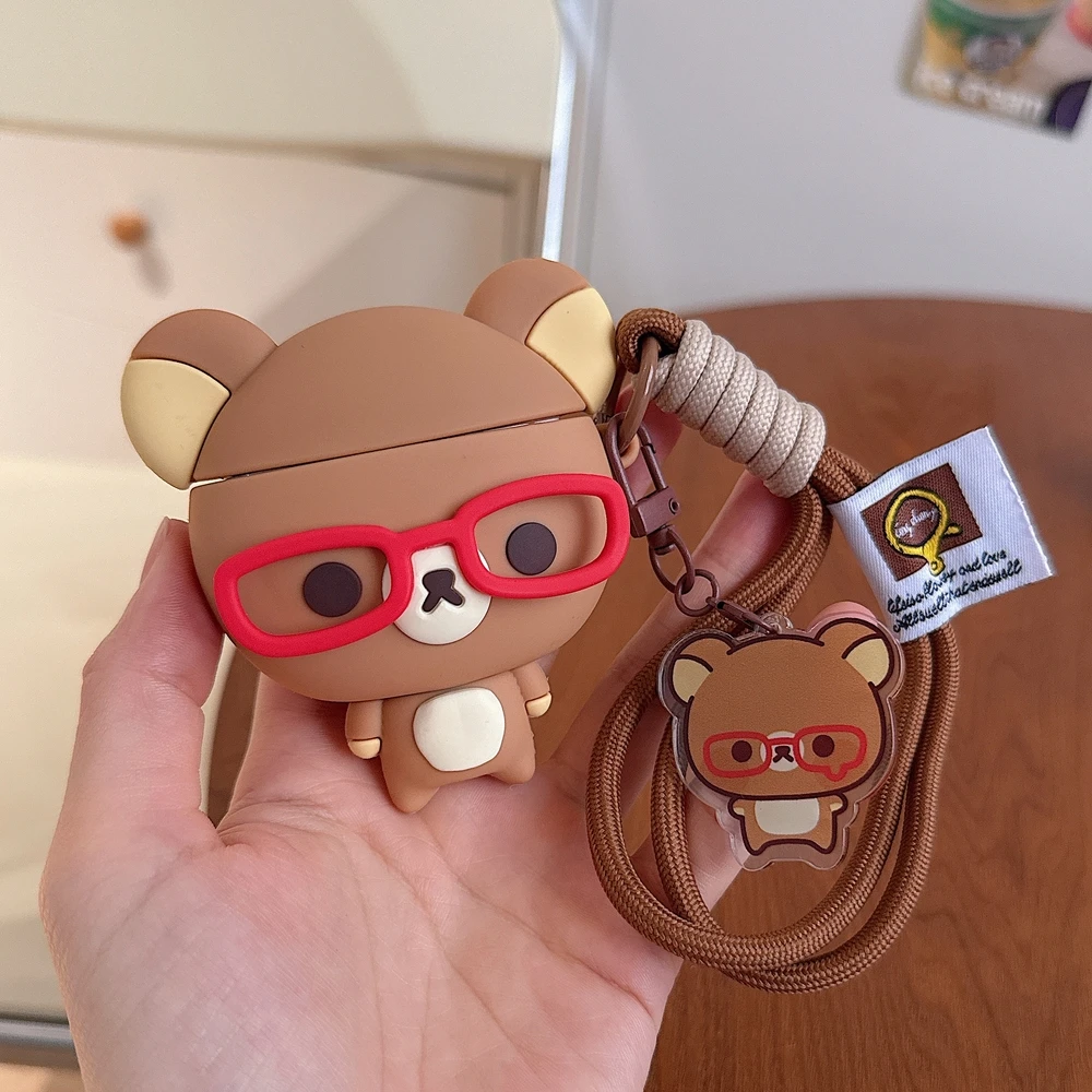 Cute Cartoon Rilakkuma Bear Earphone Case For Airpods 1 2 3 4 Pro 2 3 3D Wireless Bluetooth Headset Protective Soft Cover