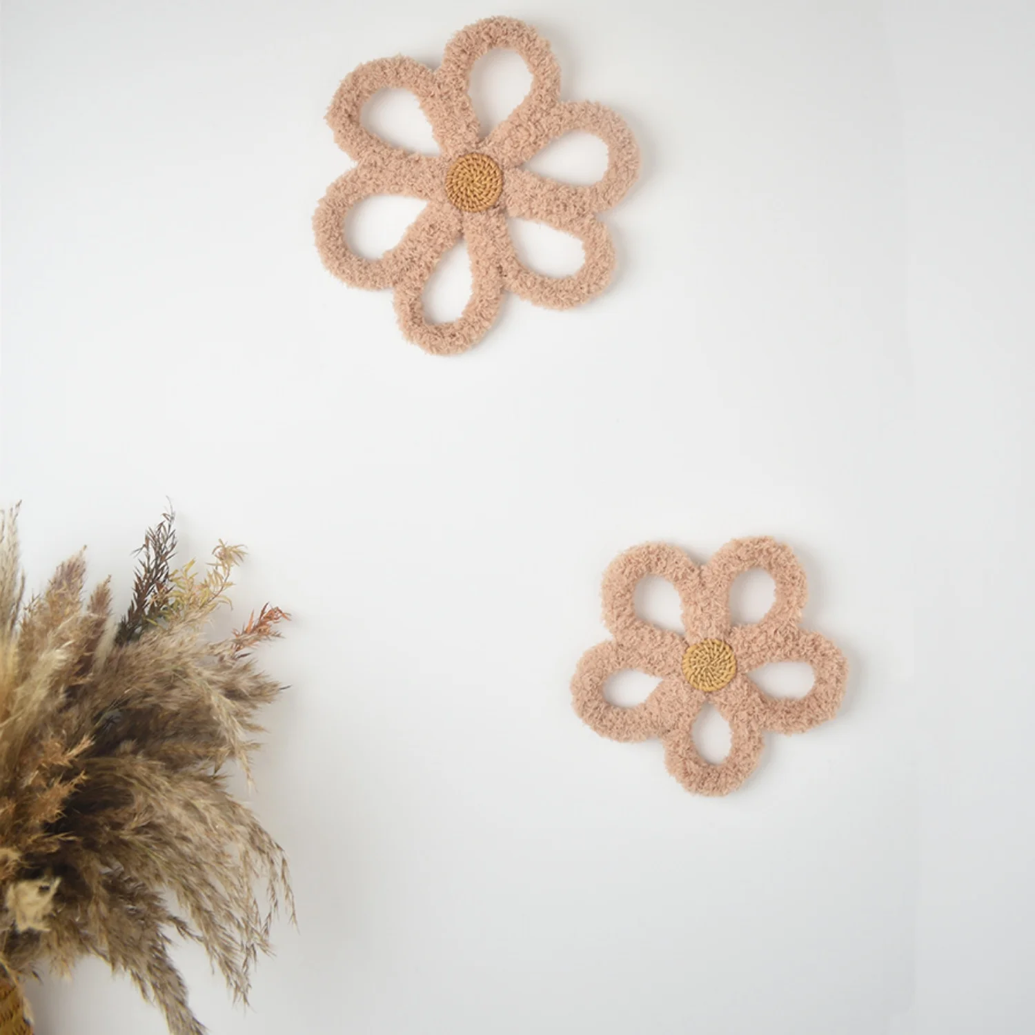 2pcs Bohemian Daisy Flower Wall Decoration，Ins Nordic Woven Daisy Flower，For Home，Room, Nursery Wall Decoration, Room