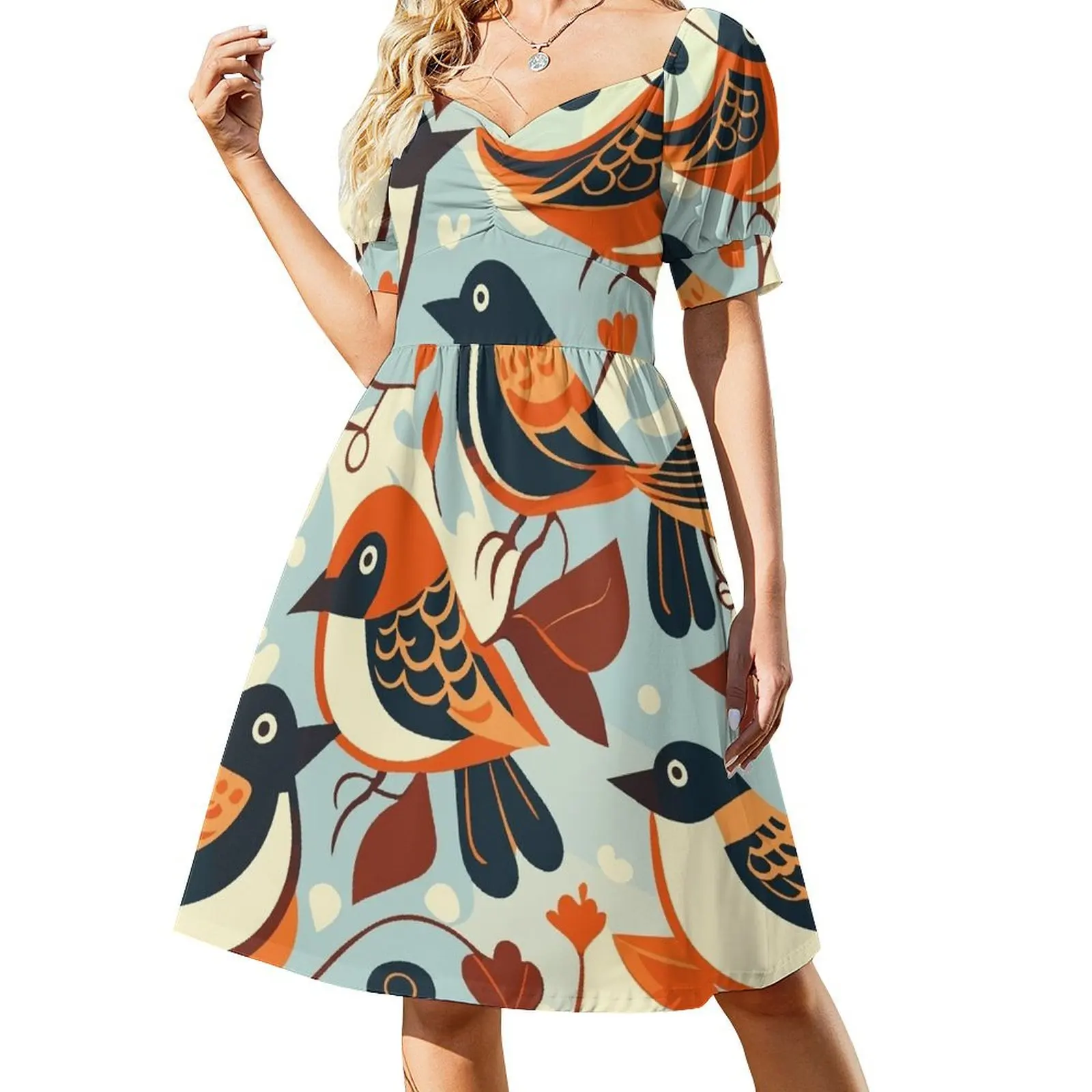 

Vintage Birds pattern Short Sleeved Dress Dresses women's evening dress 2025 Dress