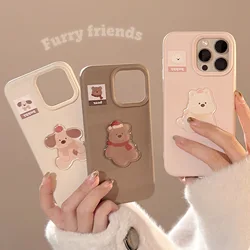 Cute 3D dog puppy bear silicone soft matte shell for iphone 11 12 13 promax 14 15 16 pro max cartoon back phone case