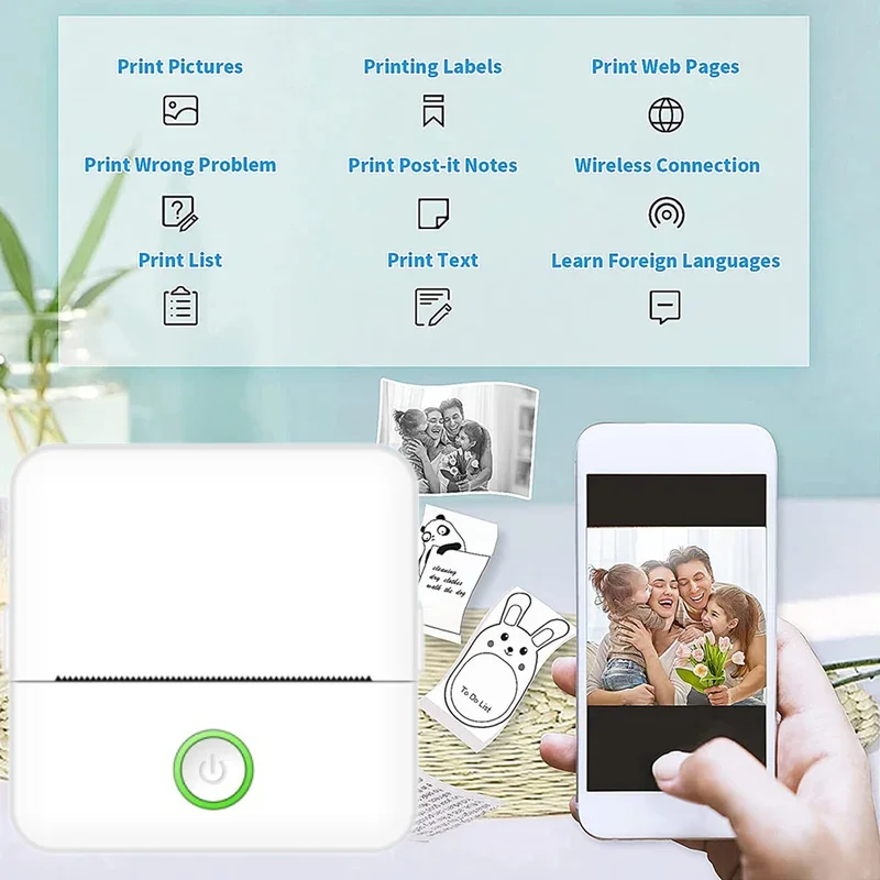 طابعة صغيرة محمولة عالية الدقة صورة ورقية حرارية مع لفات تسمية عنوان ملاحظة جيب خاطئ طباعة بدون حبر مكتب صانع الملصقات المنزلية