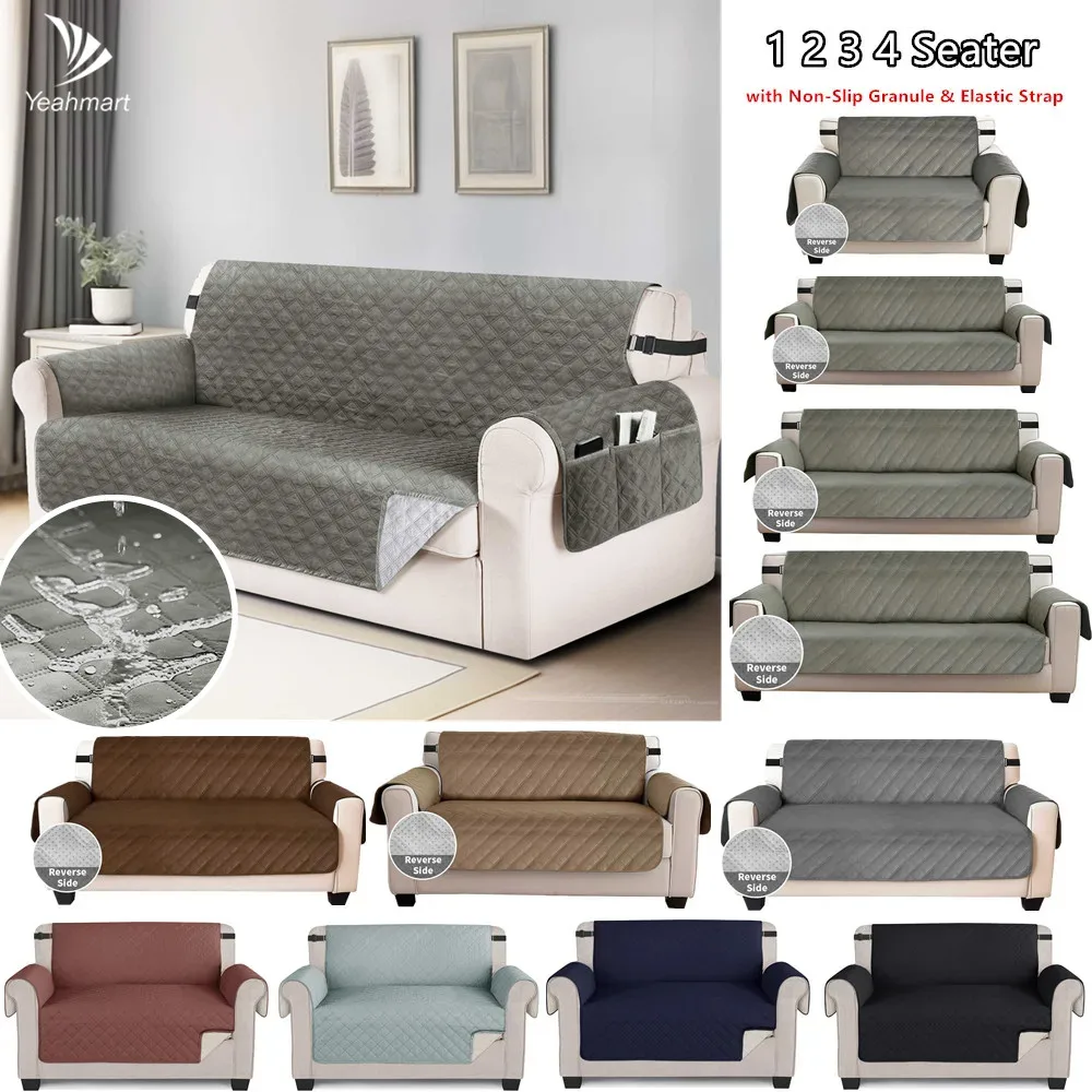 100% Waterproof Couch Cover Sofa Slipcover with Non-Slip Granule Elastic Strap Sofa Cover Anti-Skid Washable Furniture Protector