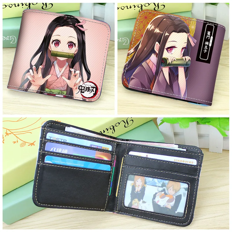 Demon Slayer Anime Figure Foldable Wallet Kimetsu No Yaiba Men Children Bank ID Card Holder Card Clip Bag Cartoons Cosplay Gifts