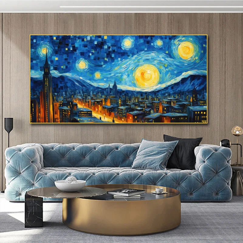 Abstract Van Gogh Style Decorative Painting Starry Sky City Bridge Posters Canvas Prints Wall Art for Living Room No Frame