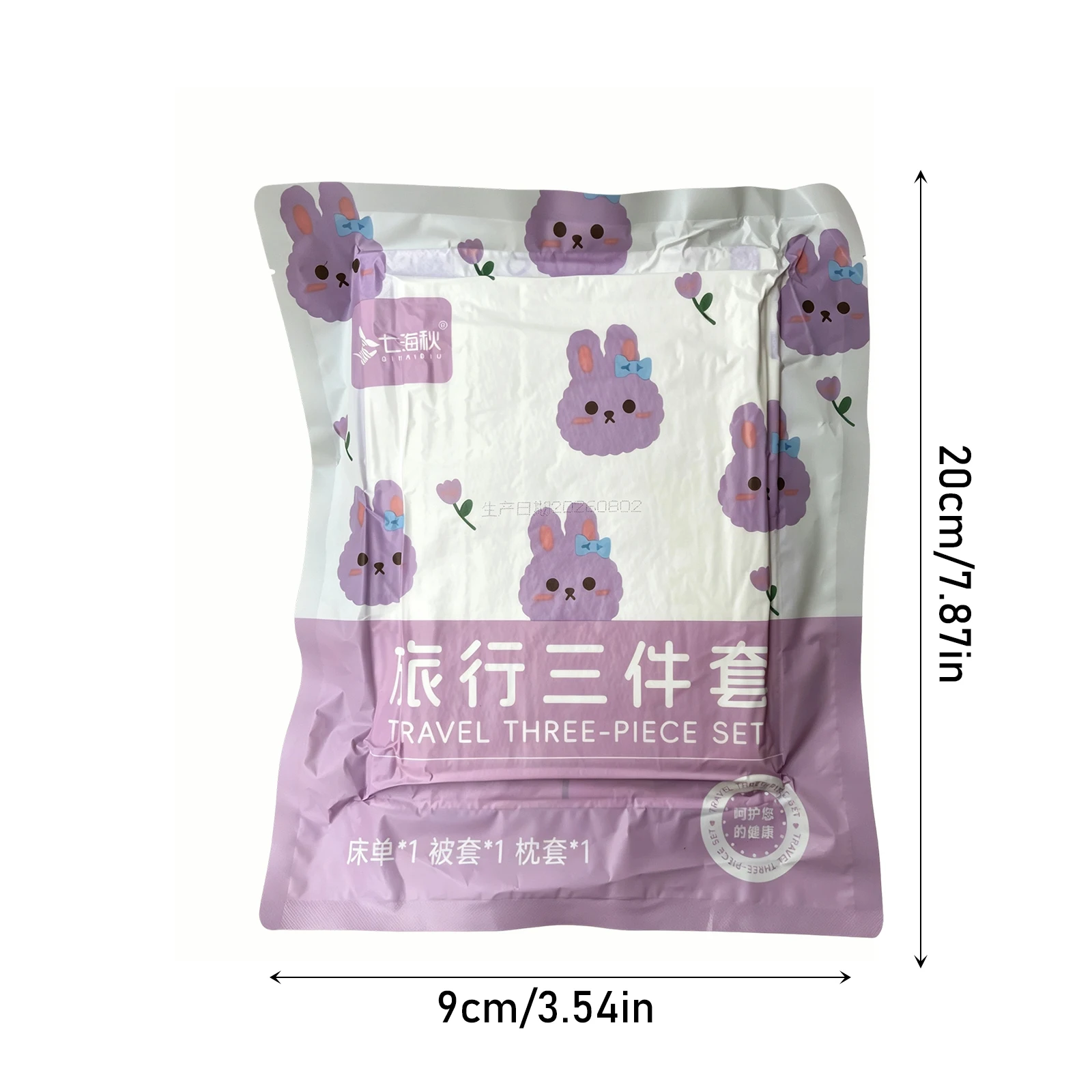 Disposable Travel Bedding 3-piece Set Cute Purple Rabbit Print Duvet Cover Sheet Pillowcase Portable Bed Cover for Travel
