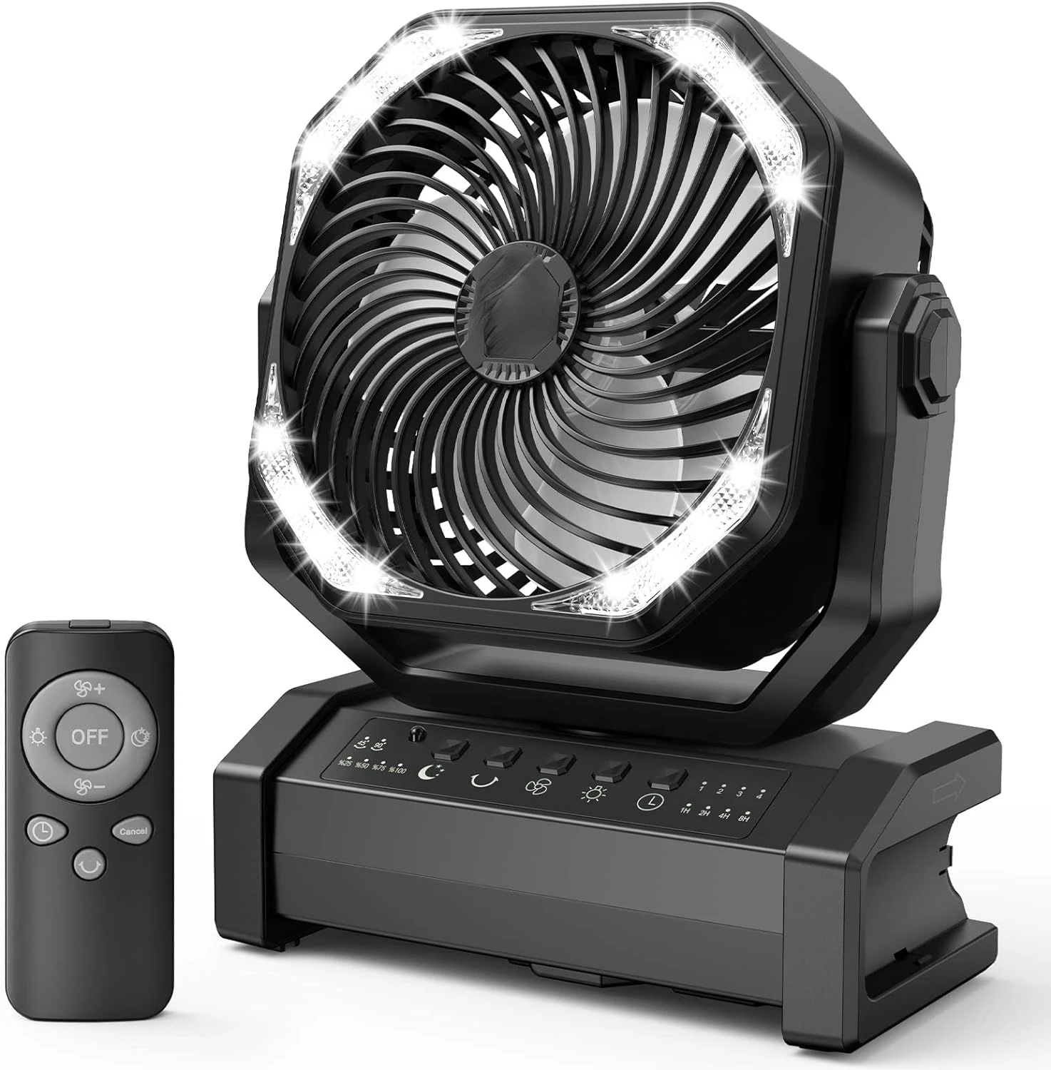 

20000mAh Rechargeable Camping Fan - Battery Operated Fan with Light & Remote, Auto Oscillating, 4 Timer, 60 Hrs Work Cordles Fan