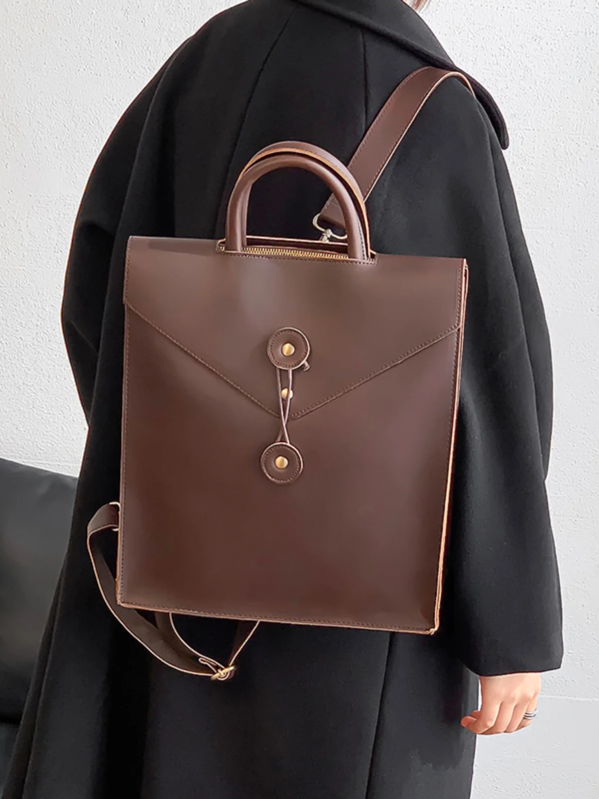 

Retro Korean Sle ex oulder Bag Bapa Handbag Double Strap Women's Bag Men's Trendy Bag Busin Casual PU Leather
