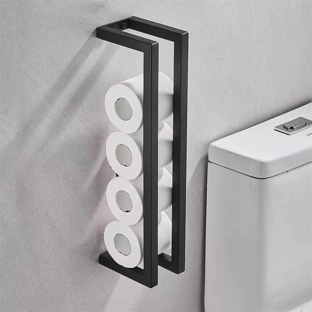 Black 304 Stainless Steel Wall-Mounted Bath Towel Storage Rack Toilet Paper Holder Bathroom Organization Rack Bathroom Hardware