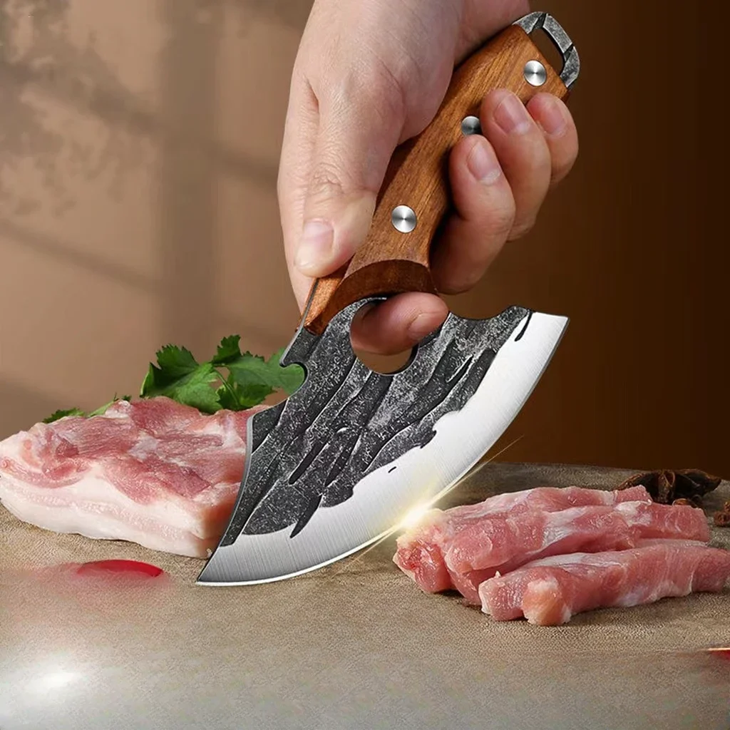 Cuchillo de corte de carne forjado a mano para exteriores, cuchillo profesional para matanza, venta de carne, nuevo